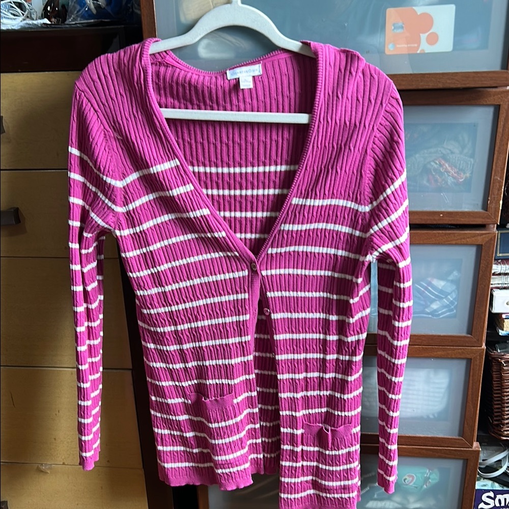 Chapter Club Pink Striped Women's Sweatersize  large